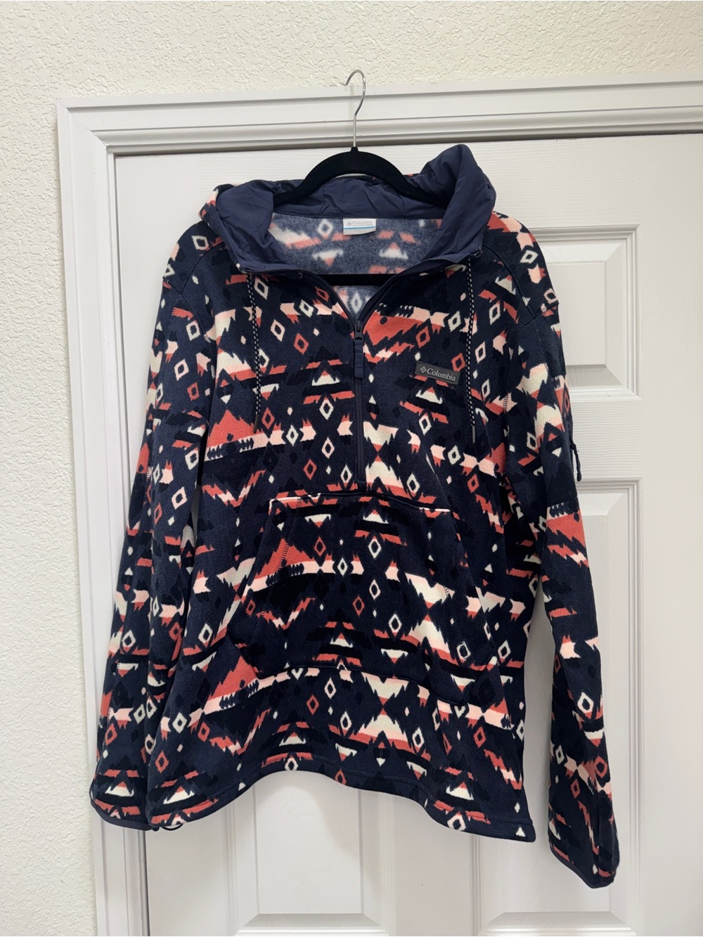 Columbia Womens Navy Coral & Cream Aztec Fleece Hoodie